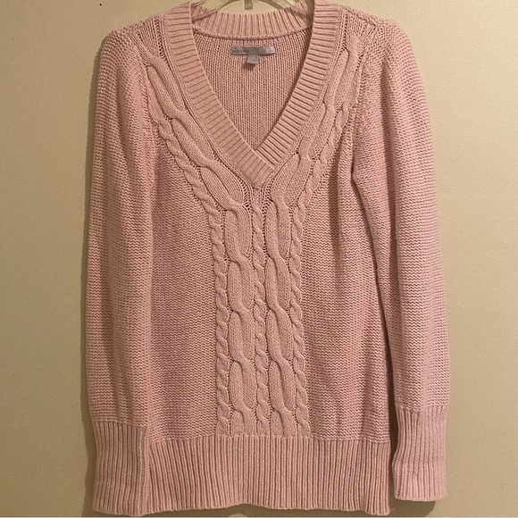 Old Navy Fisherman’s Sweater Pink  Women’s Size M Cable Knit  V-Neck - Picture 1 of 10